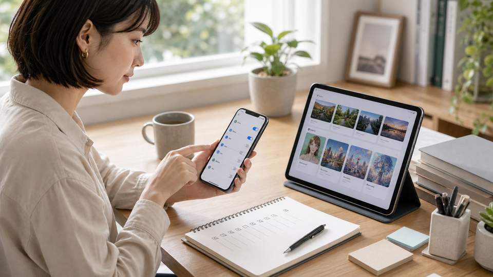 Gemini画像生成とGoogle Photos連携の設定を確認しているリアル画像