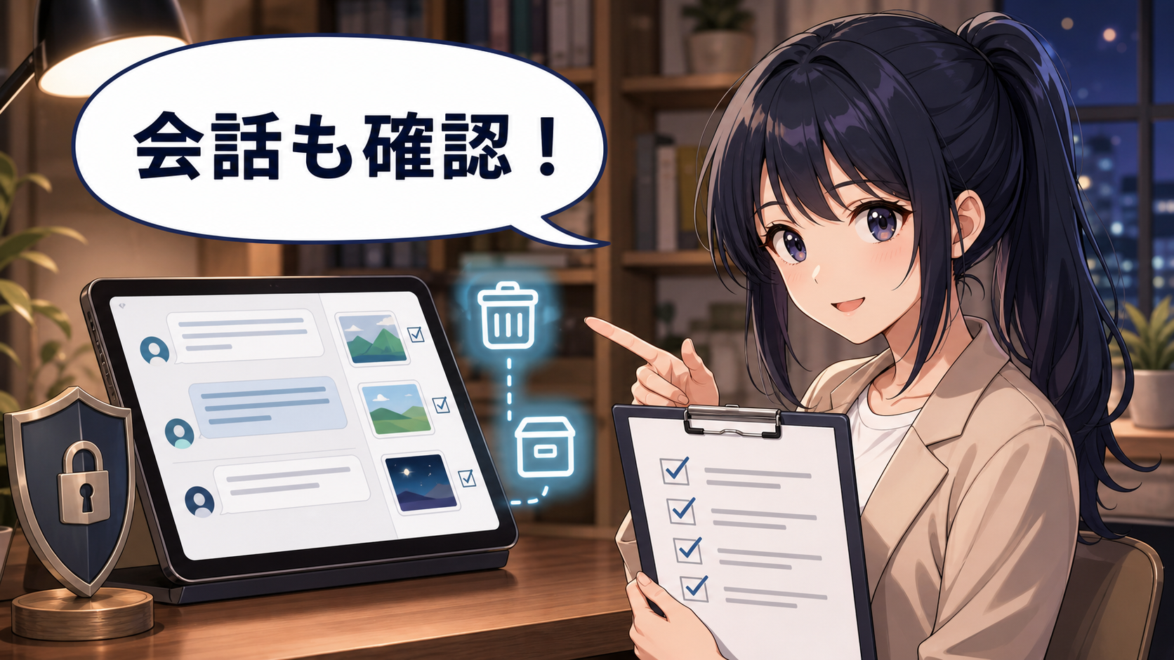ChatGPTの画像削除で会話履歴も確認するアニメ女性の画像