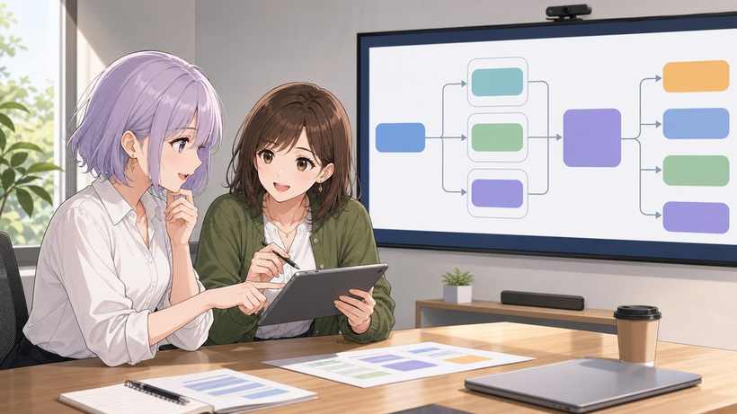 Antigravity CLI移行後の開発フローを確認するアニメ調の開発チーム画像