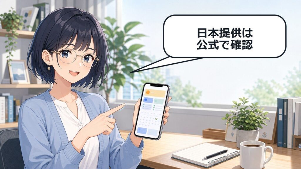Gemini Daily Briefの日本提供を公式情報で確認する女性のアニメ画像