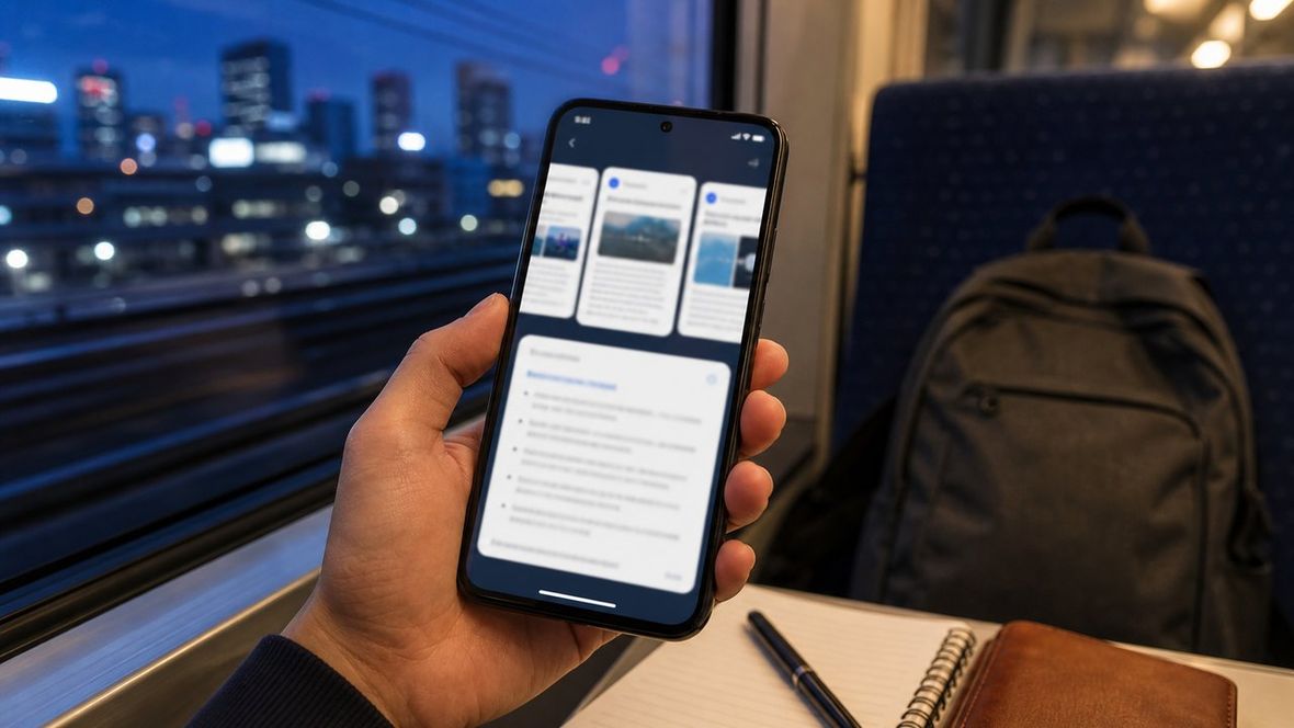 AndroidスマートフォンでCometのタブ要約を使うリアルなカフェ風景