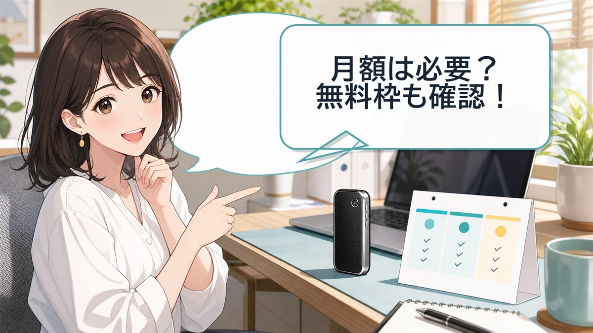 PLAUD NOTE AIボイスレコーダーの月額料金を確認するアニメ調アイキャッチ画像