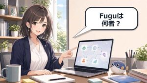 Sakana FuguのマルチエージェントAIを説明するアニメ女性とフグ型マスコットのアイキャッチ画像