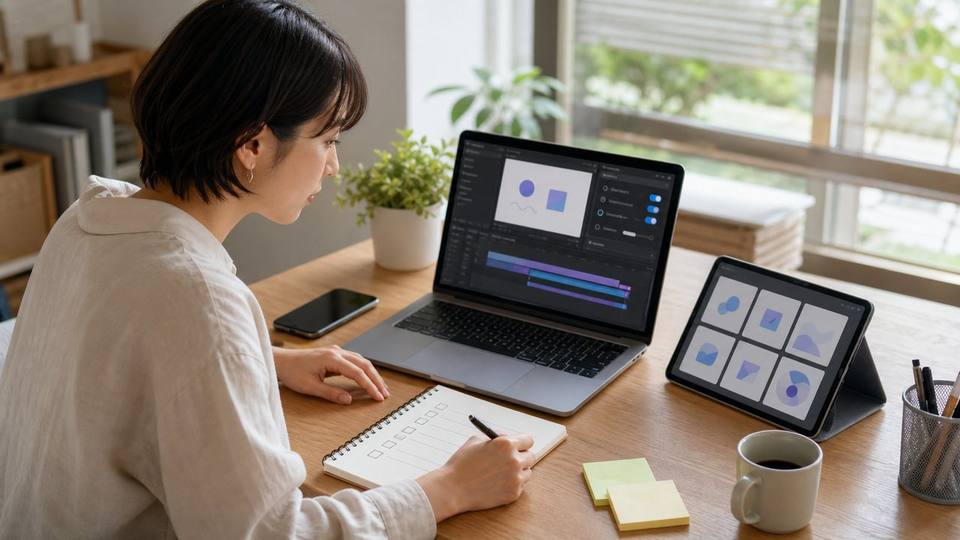 Figma Motionの書き出し設定や権限をノートPCで確認するリアル画像