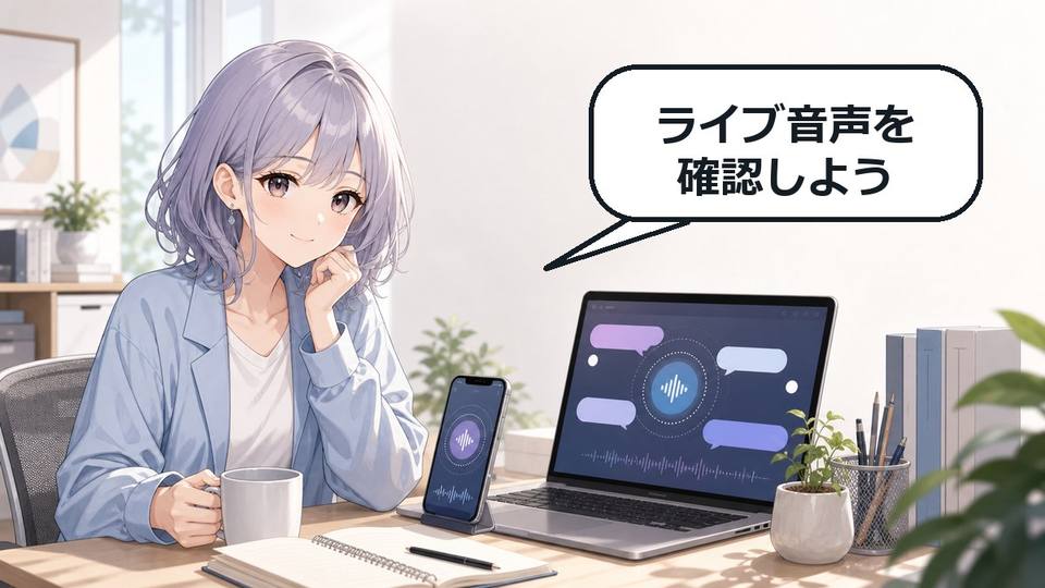 GPT-Liveの使い方を説明するアニメ女性と音声会話画面のアイキャッチ画像