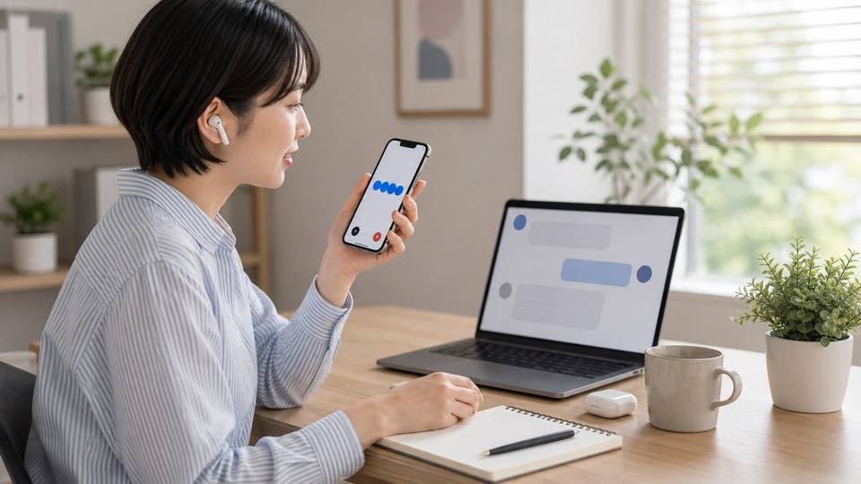 スマホとノートパソコンでGPT-Liveの音声会話を確認するリアルな作業風景