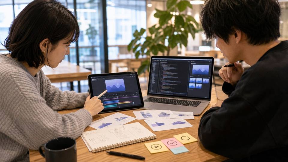 Figma Motionの動画書き出しと開発者引き継ぎを確認しているリアル画像
