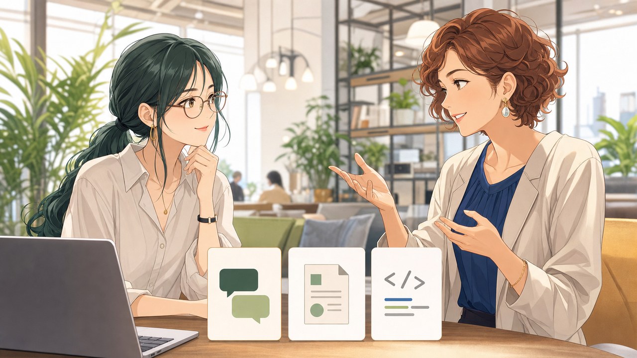 新しいChatGPTアプリのChatとWorkとCodexを比較する二人のアニメ女性
