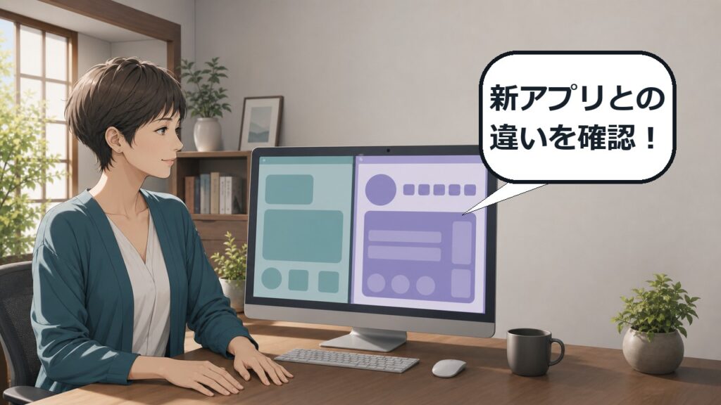 ChatGPT Classicと新アプリの違いを確認する女性