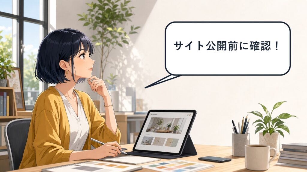 ChatGPT Sitesの公開前に設定を確認する短い青黒髪のアニメ女性