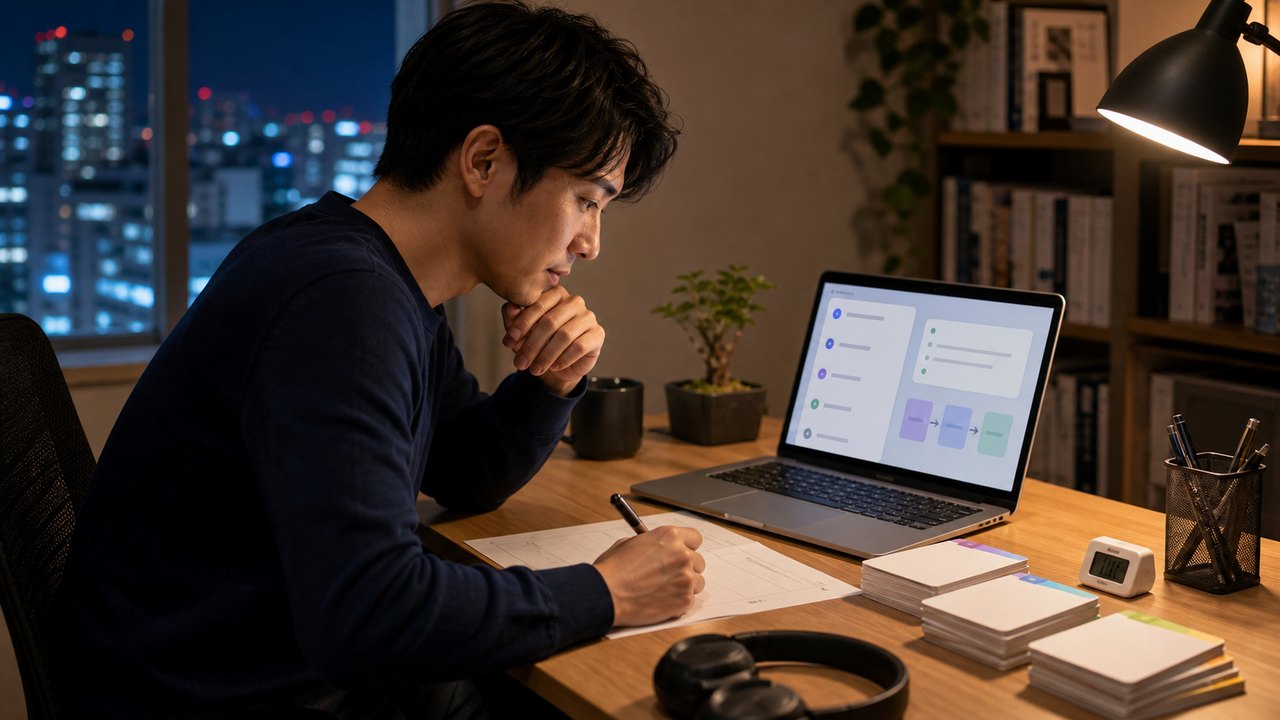 ChatGPT Study Modeで夜に復習するリアル画像