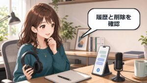 ChatGPT音声会話の履歴と削除を確認するアニメ女性のアイキャッチ画像
