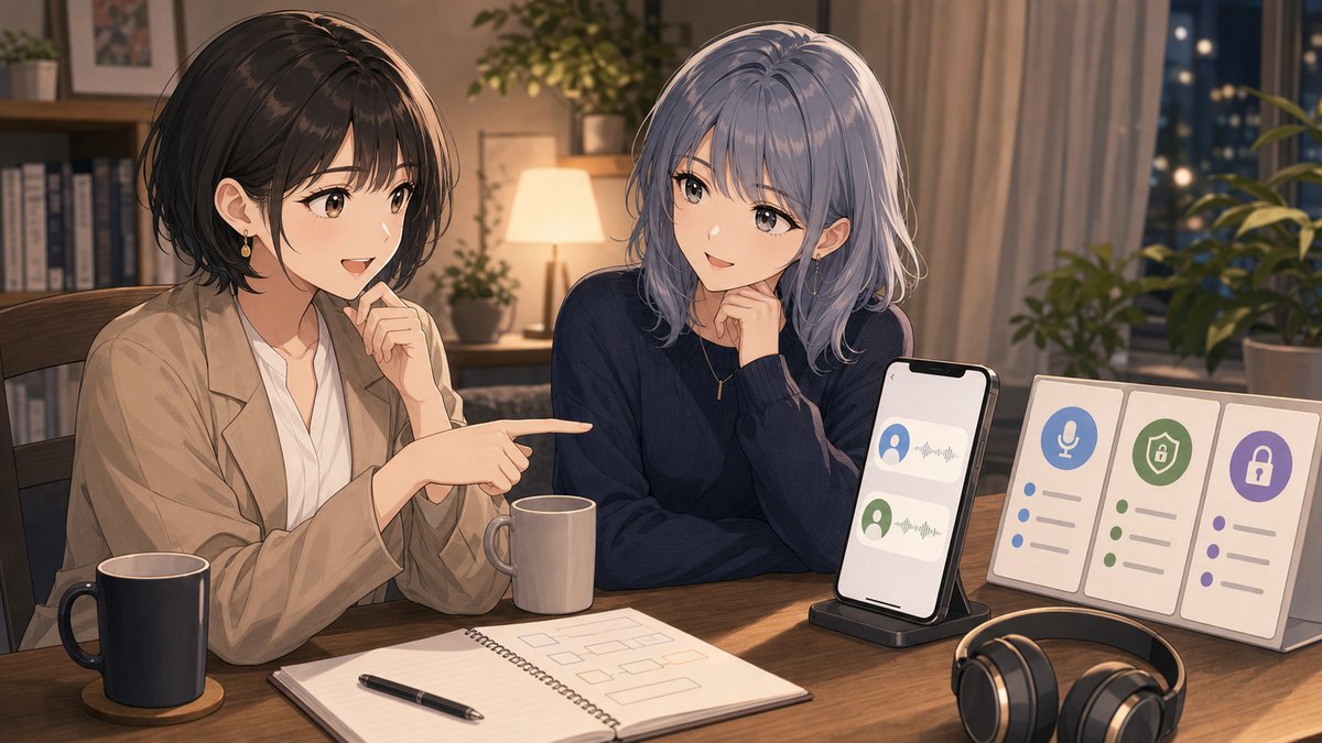 ChatGPT音声会話で誰が話すかを二人で確認するアニメ画像
