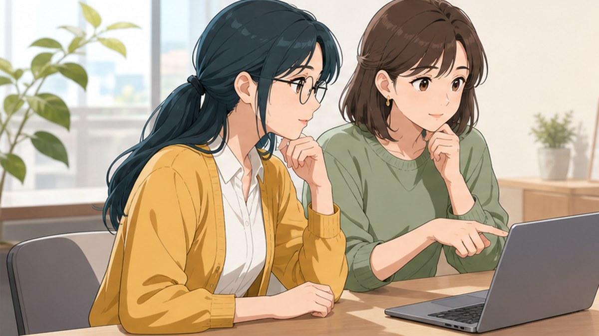 WindowsとMacでChatGPT Classicの場所を確認する二人の女性