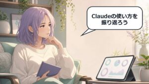 Claude ReflectでClaudeの利用傾向を振り返る女性のアニメ画像