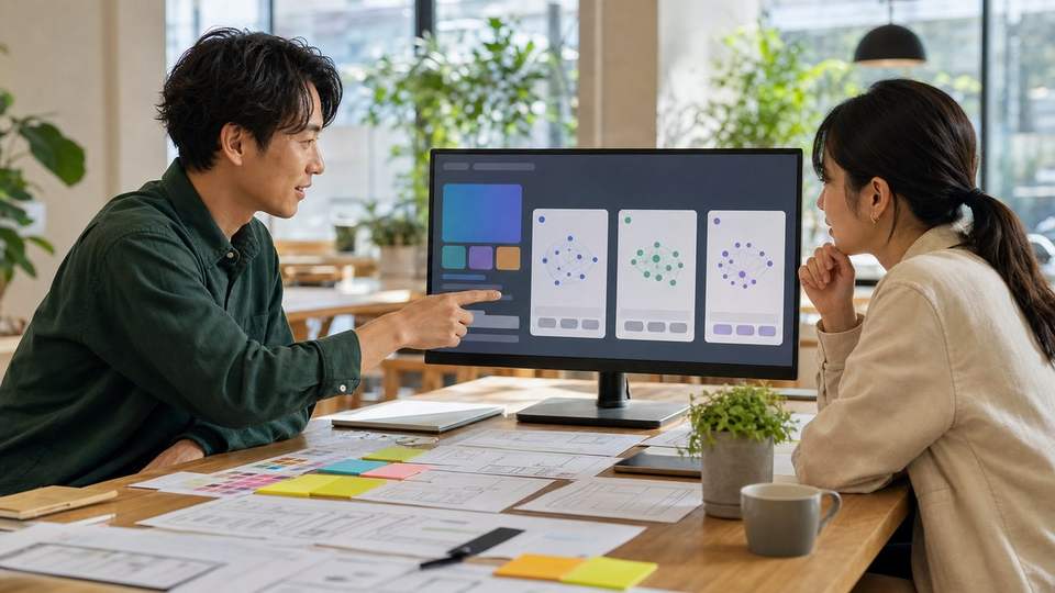 Figma Makeで利用するAIモデルを二人のデザイナーが比較している様子