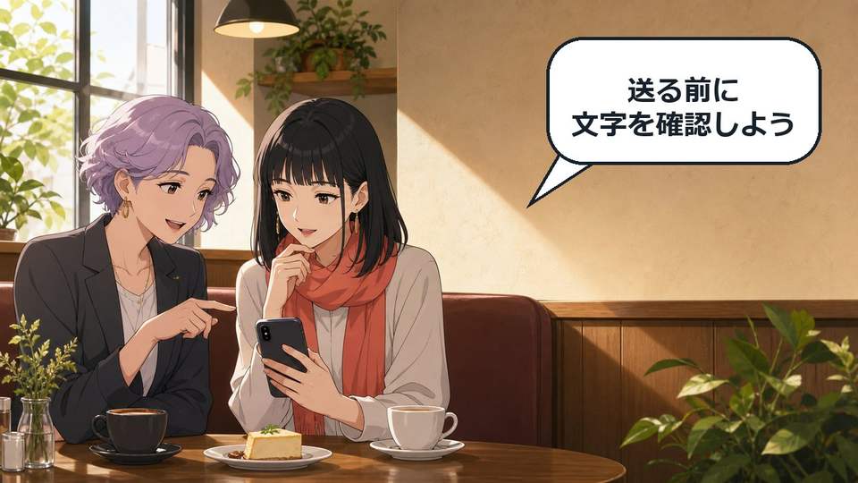ChatGPTの音声入力で変換された文字を送信前に確認する二人のアニメ画像
