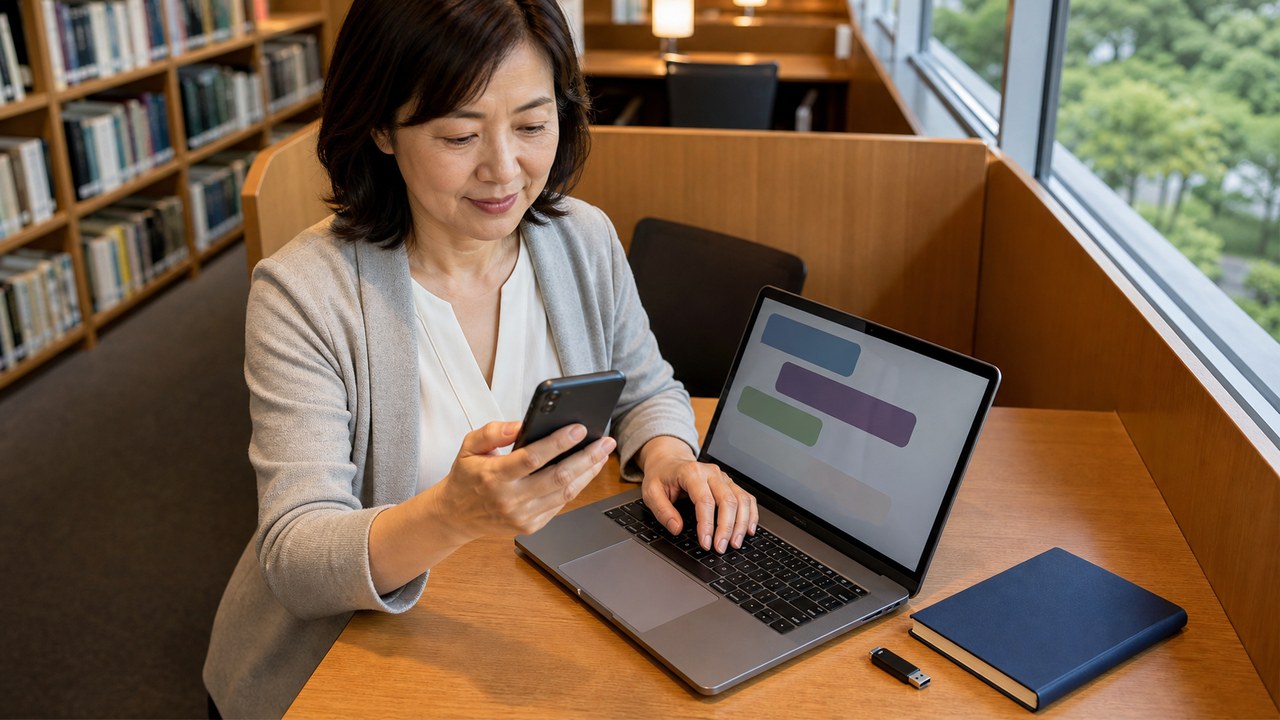 パソコンとスマートフォン間でChatGPTの会話同期を確認する作業環境