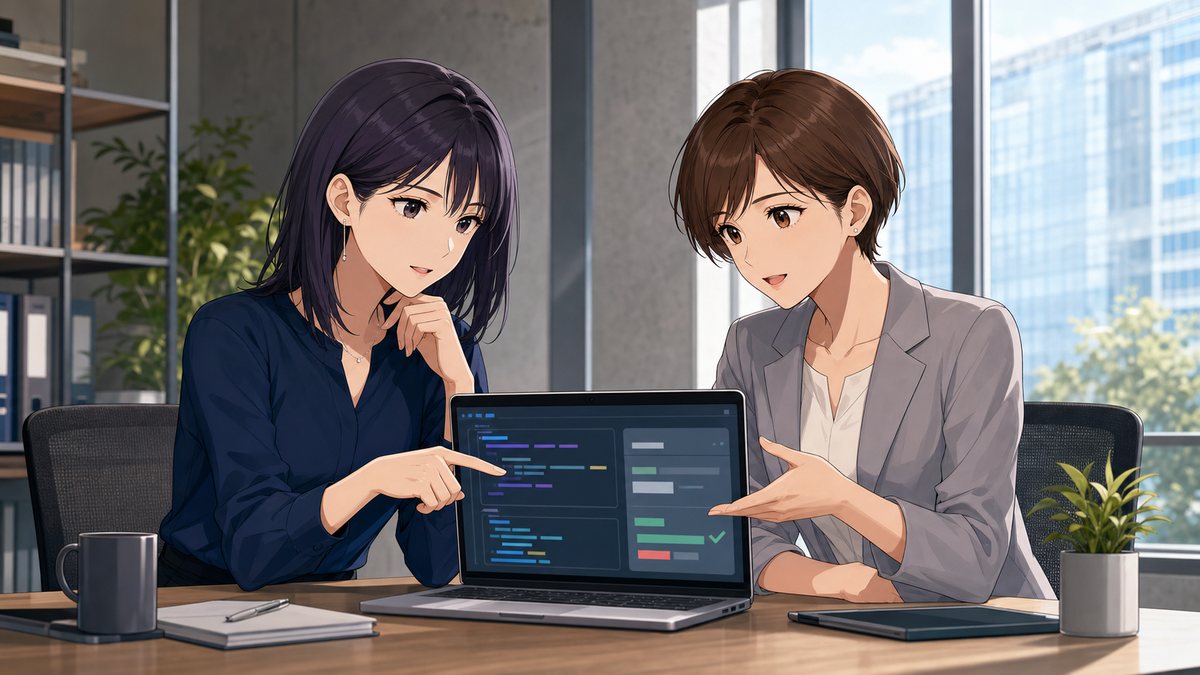 Codex CLIとWindowsアプリの選び方を相談する2人の女性