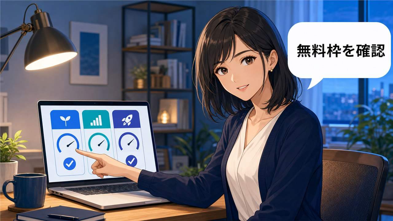 Google AI Studioの無料枠と利用上限を説明するアニメ女性
