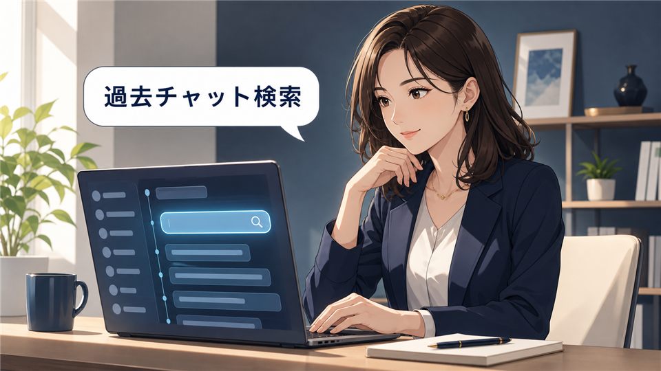 ChatGPTの過去チャット検索を案内するアニメ女性