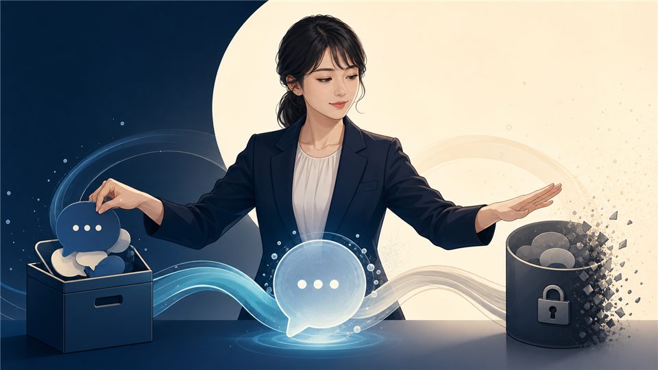 アーカイブと一時チャットと削除の違いを整理するアニメ女性