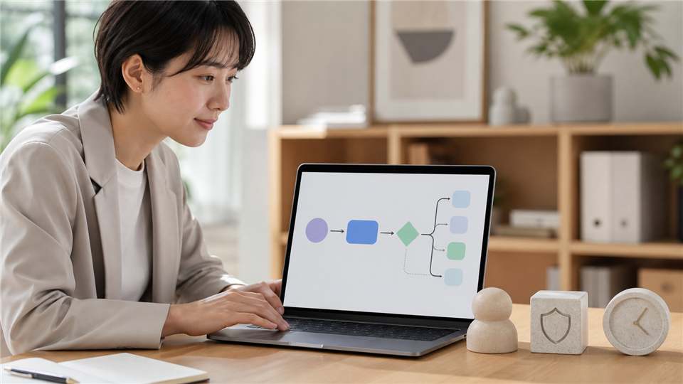 エージェントと環境と時刻を確認して定期実行を準備する日本人女性