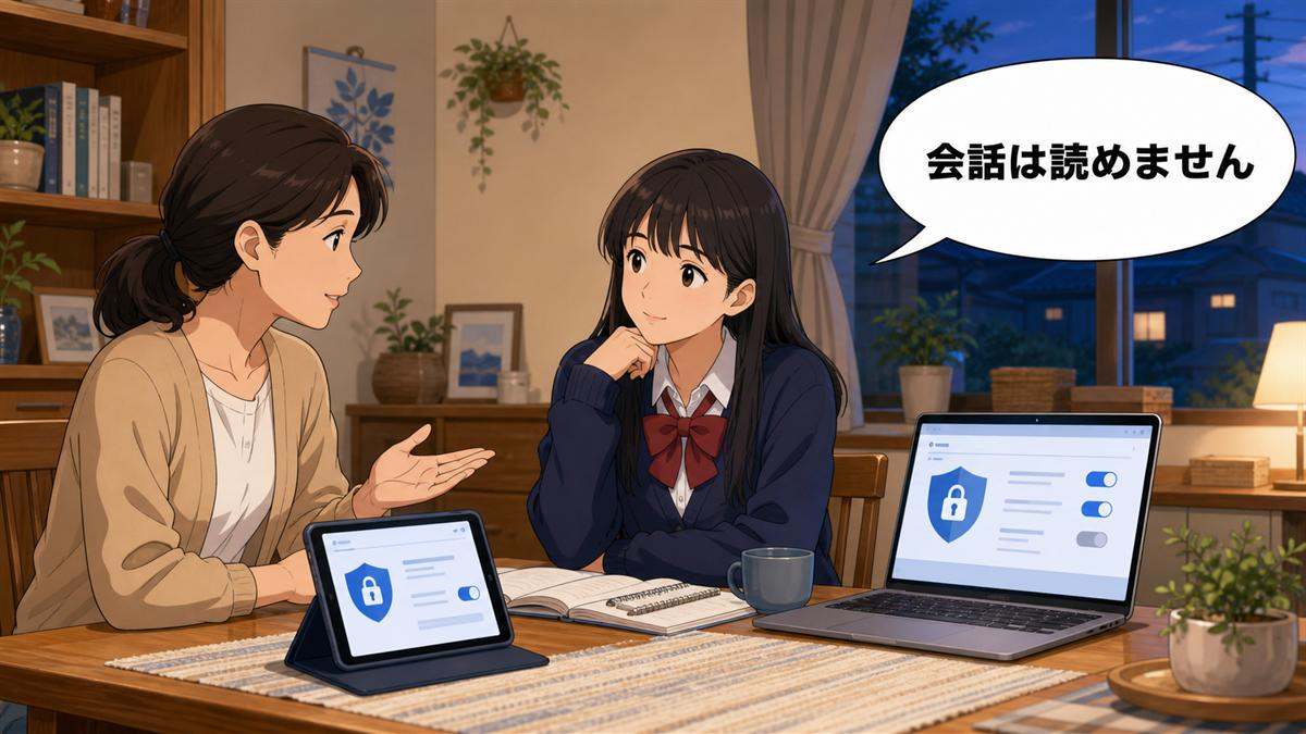 ChatGPT for Teensの会話プライバシーを話し合う親子
