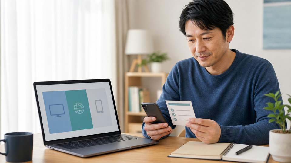 Claude Coworkブラウザの利用条件を端末で確認する日本人男性