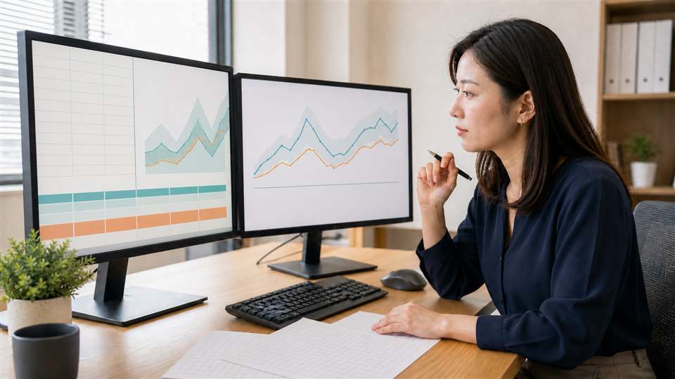 ExcelのPython分析で作成した予測グラフを確認する日本人女性