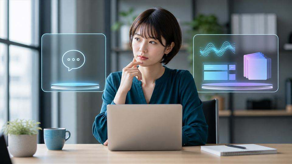 Gemini Notebookの利用量を作業内容ごとに比べる日本人女性