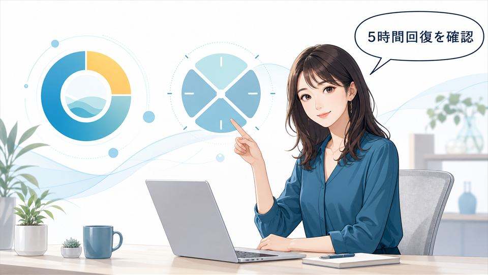 Gemini Notebookの5時間回復を説明する女性のイラスト