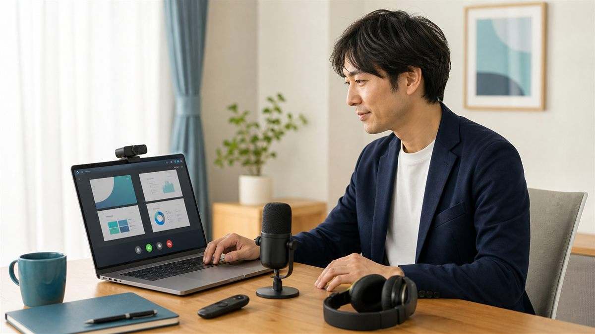 Googleスライド録画に使うマイクとカメラを準備する利用者