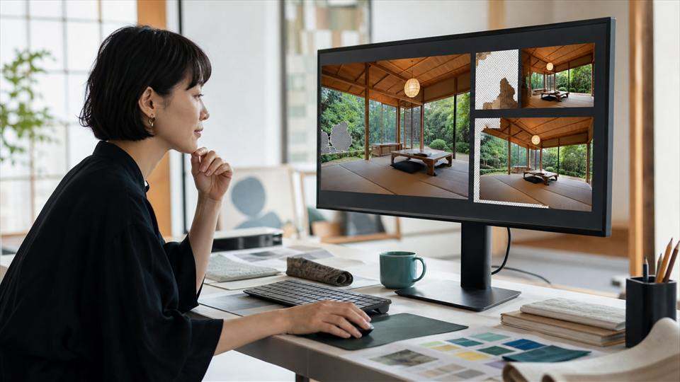 Midjourney V8.2の背景変更と部分修正を比べる日本人女性