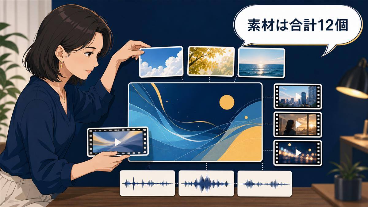 MiniMax H3へ画像と動画と音声の参照素材を渡す場面のイラスト