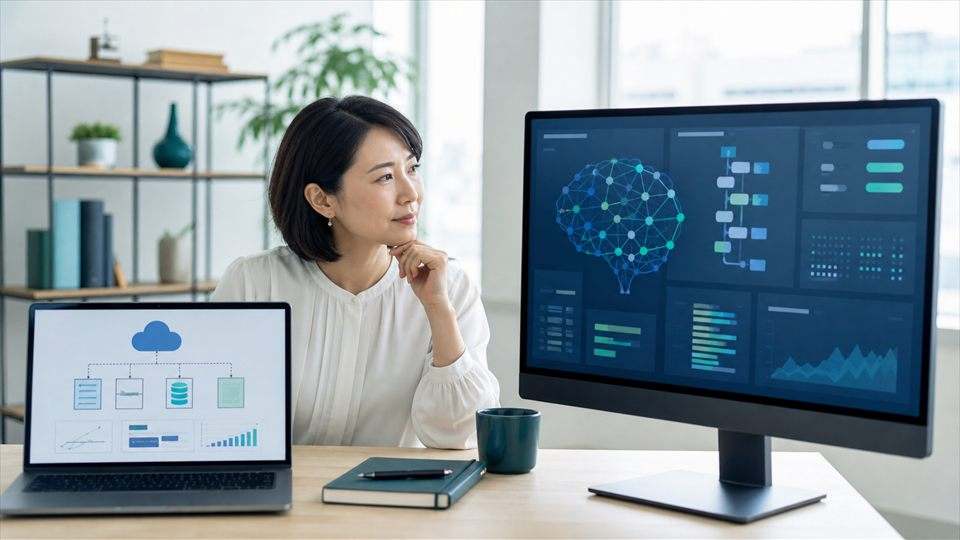 Qwen3.8-Flash-NextとクラウドAPIの違いを確認する日本人女性