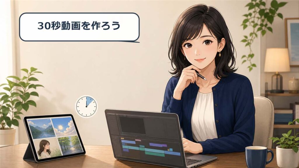Seedance 2.5で30秒のAI動画を企画する女性