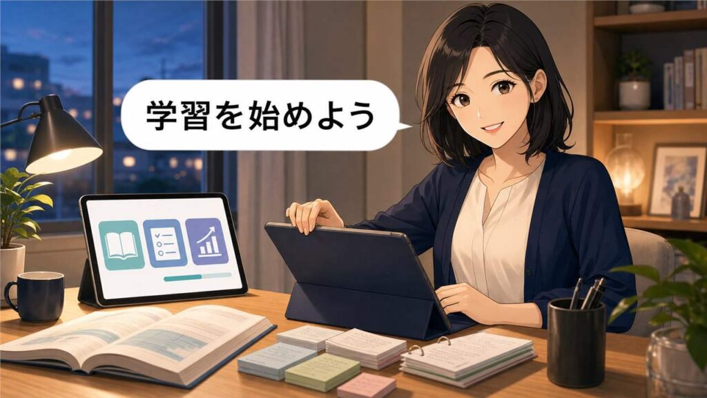 Gemini学習ノートブックの使い方を案内するアニメ女性