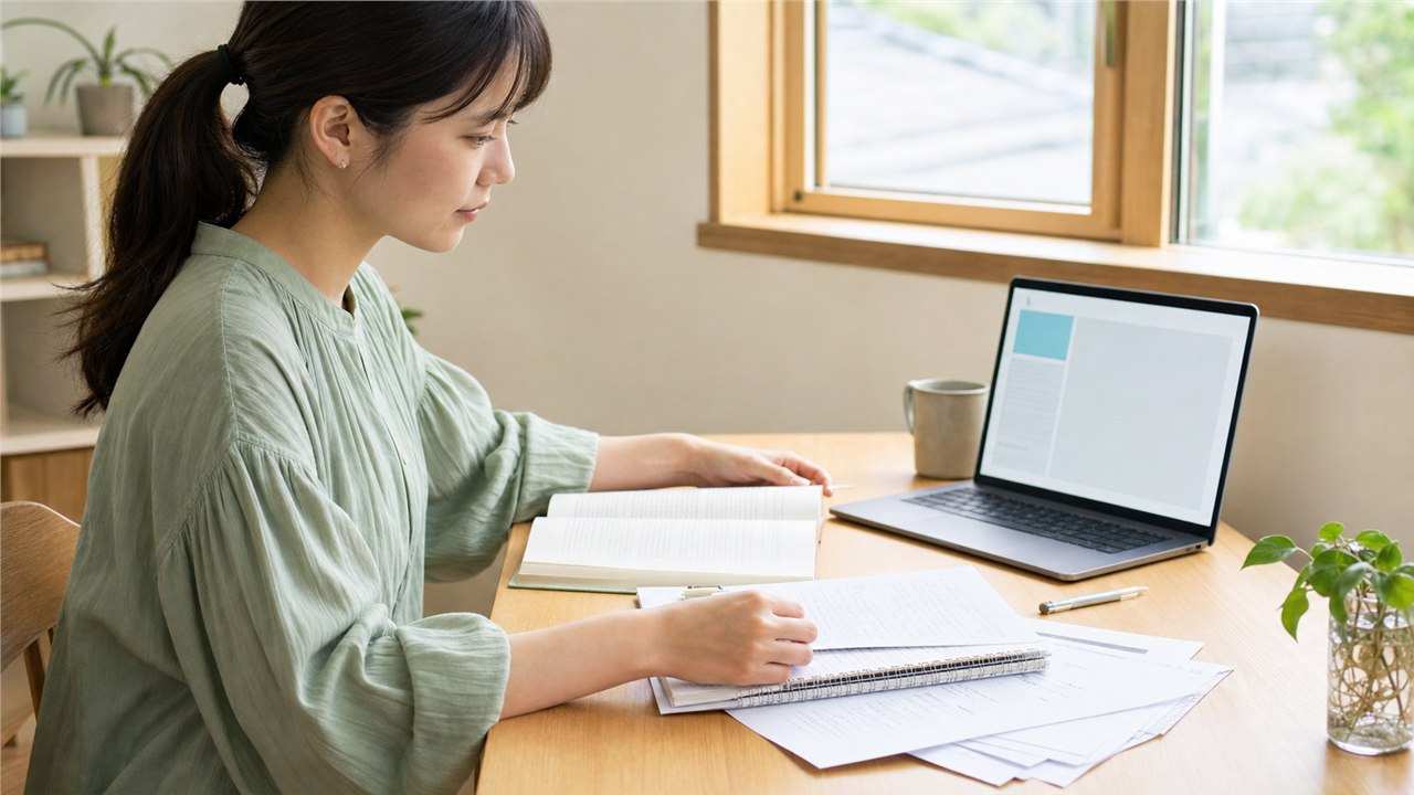 Gemini学習ノートブックへ追加する教材を準備する日本人女性