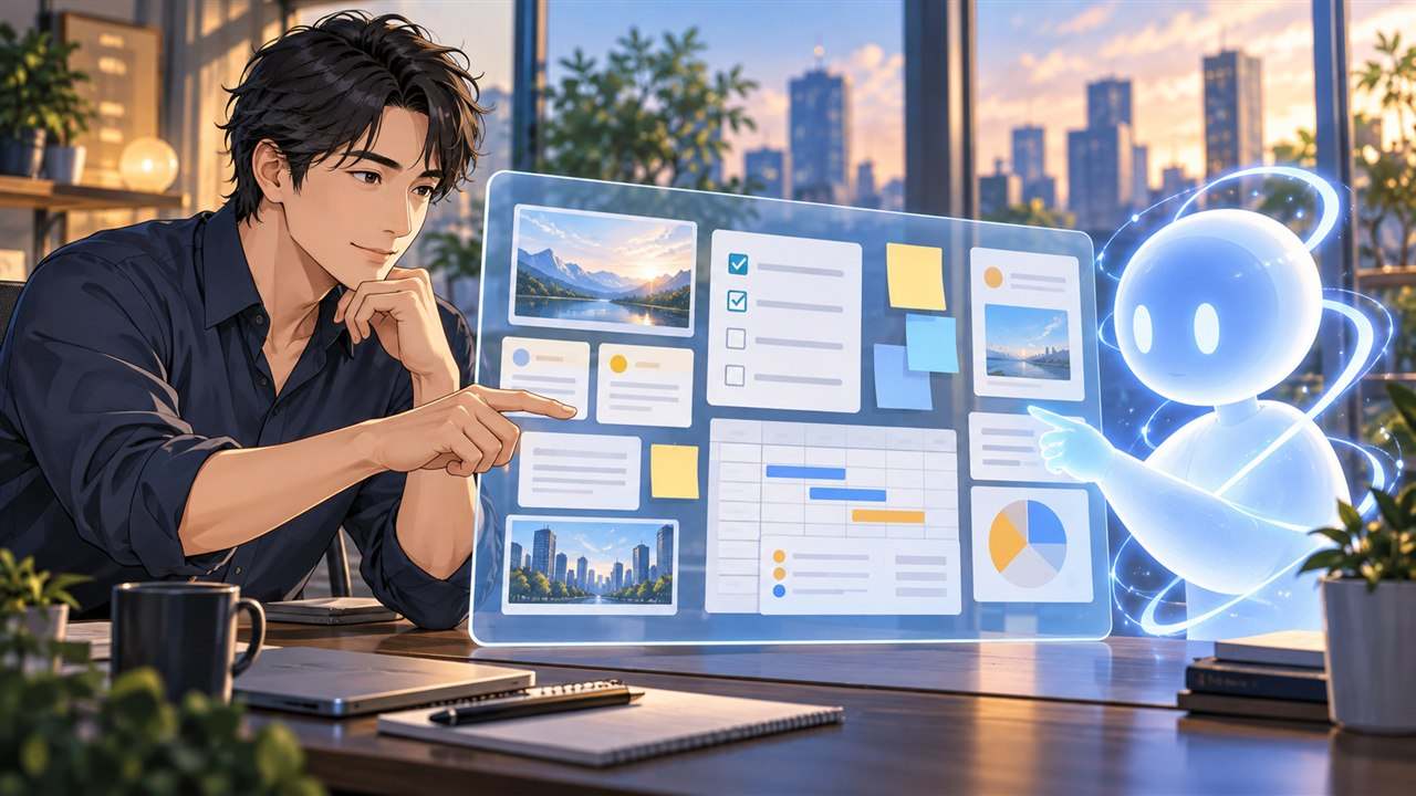 人とAIエージェントが共有Canvasを確認する様子
