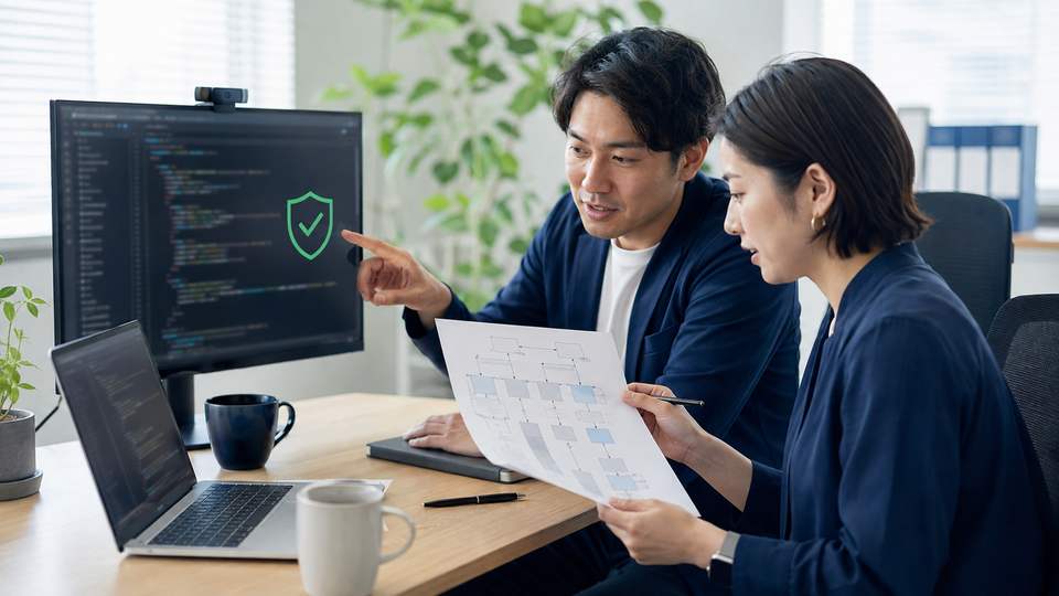 AIが変更したコードの権限とテスト結果を確認する開発チーム
