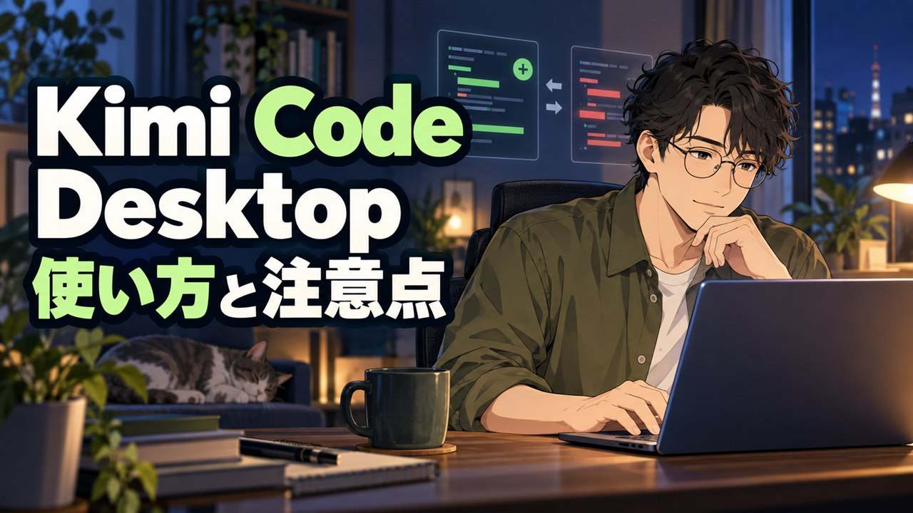 Kimi Code Desktopの使い方と注意点を紹介するアイキャッチ