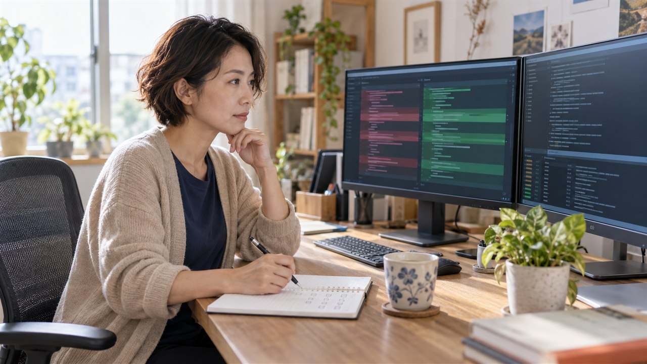 AIが変更したコードの差分と実行結果を確認する様子