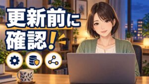 OpenClawの更新前に設定・バックアップ・接続を確認するイメージ