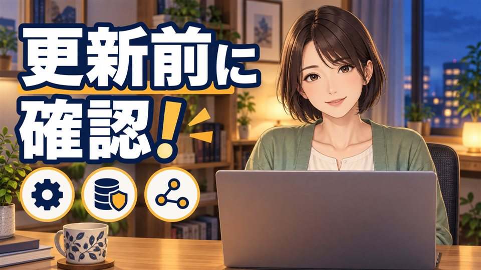 OpenClawの更新前に設定・バックアップ・接続を確認するイメージ