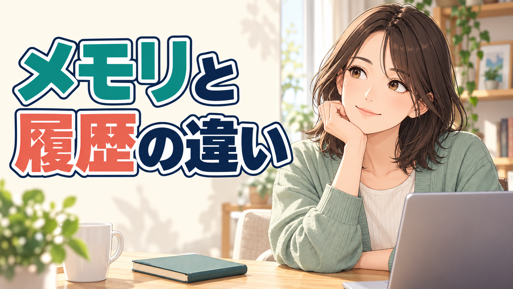 メモリと履歴の違いを考える人物のAI生成イラスト