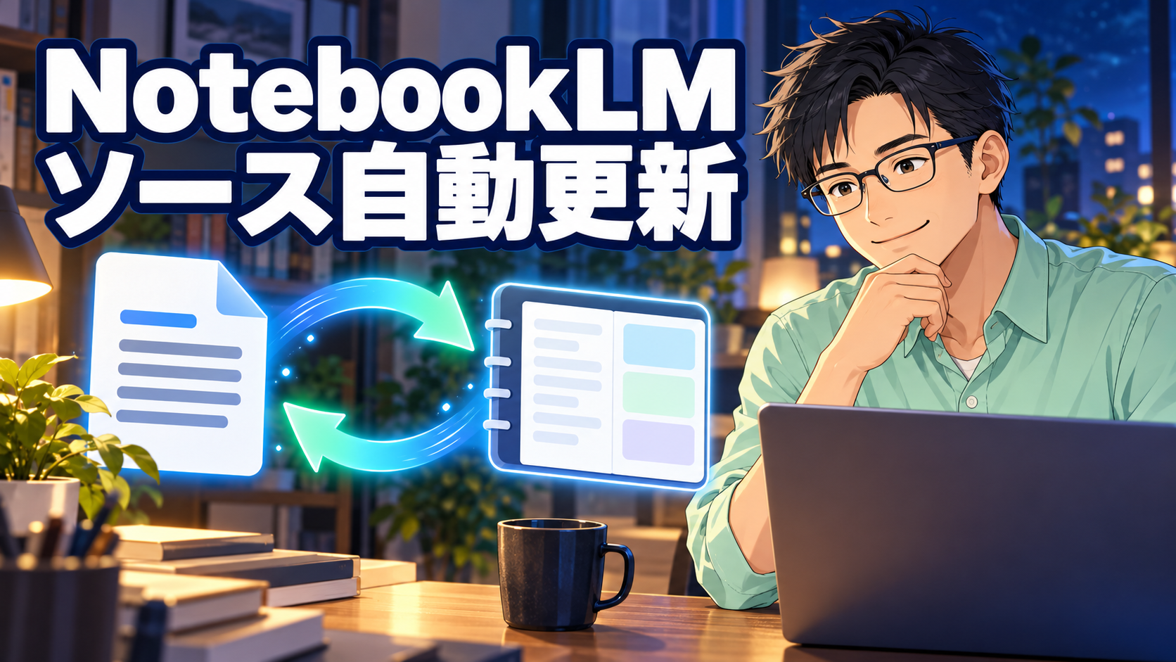 NotebookLMのソース自動更新を解説する男性
