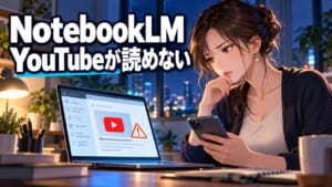 NotebookLMでYouTubeを読み込めない状態を確認する画面